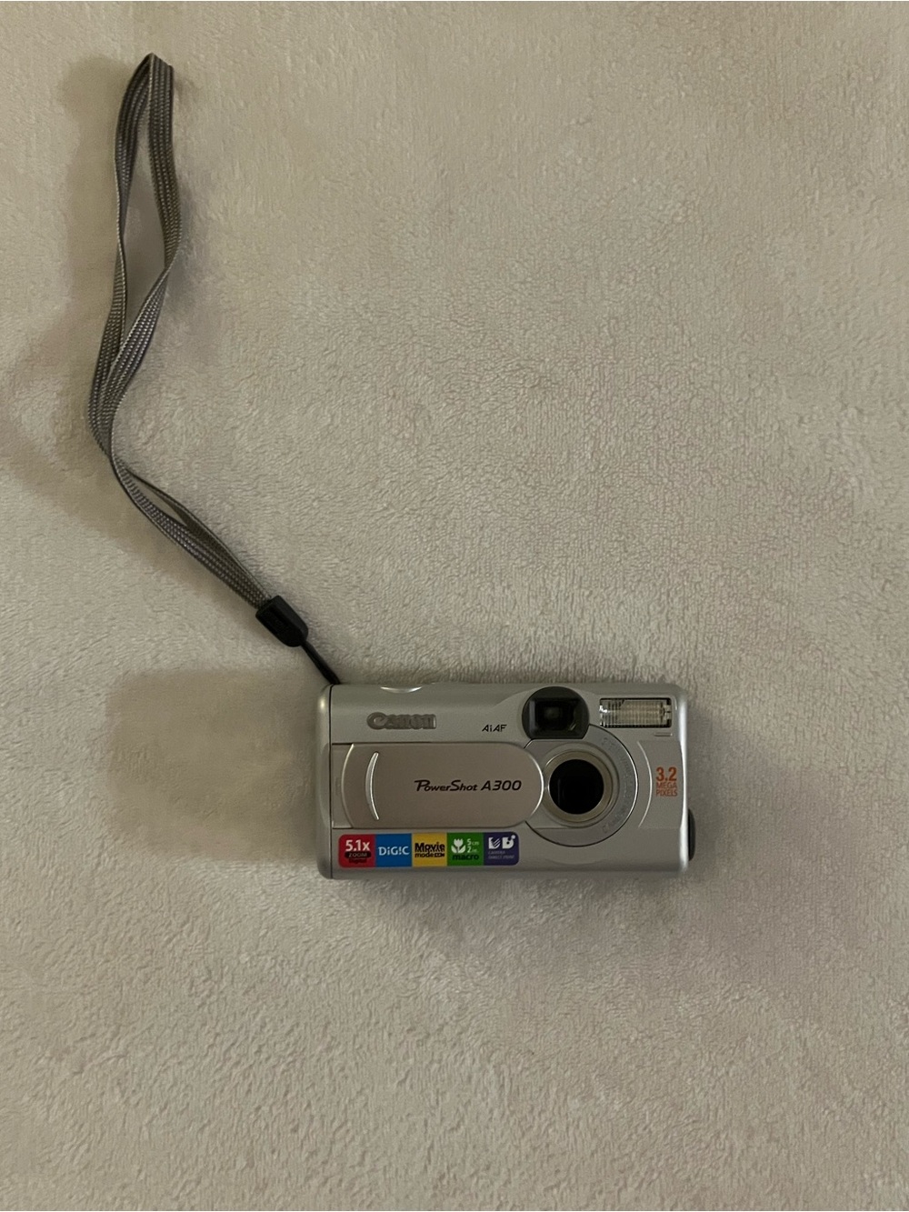 Vintage Canon Silver PowerShot A300 Compact Camera with Wrist Strap